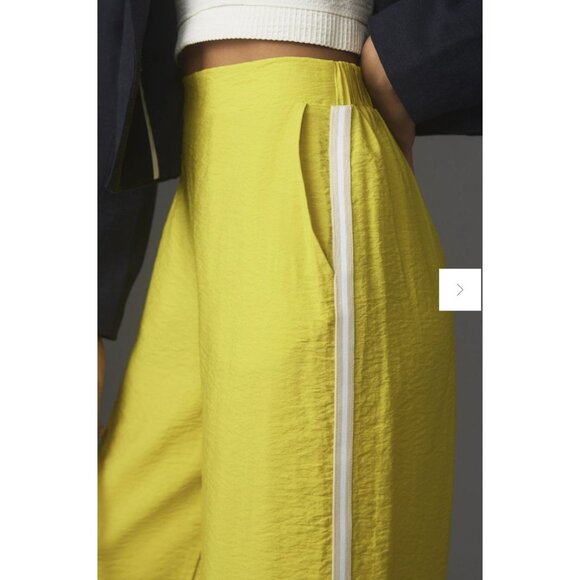 Anthropologie Daily Practice Yellow Stripe Side Pull On Wide Leg Pants Sz Large - Picture 3 of 8